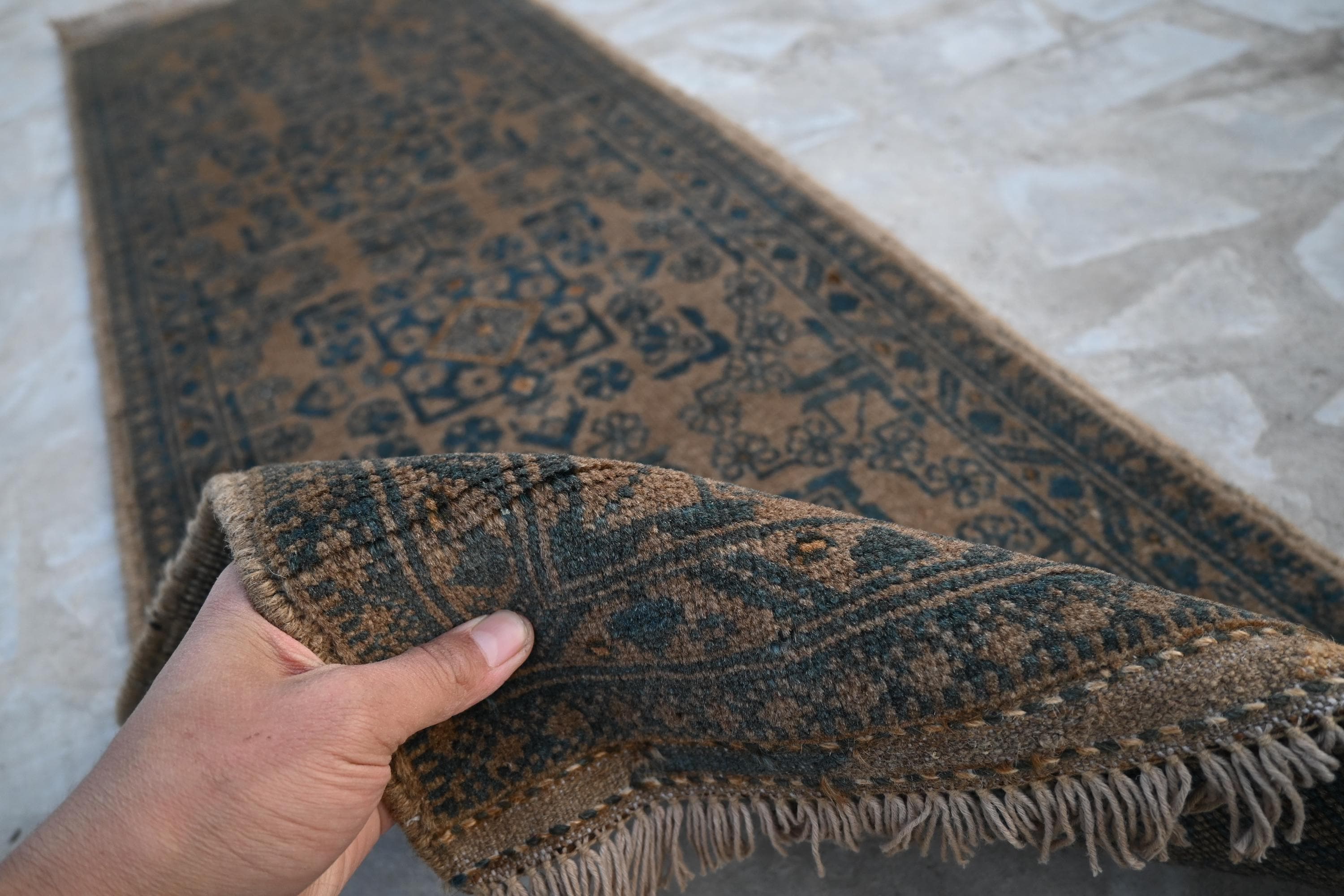 Vintage 2x5 ft Runner Rug Afghan Handmade Bukhara Terracotta Rug Oriental Rug- Antique Turkmen Tribal Rug- Hallway Runner Kitchen Runner Rug