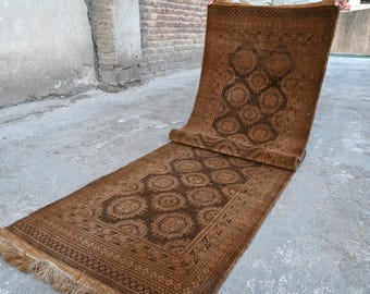 2'7x9'3 ft Runner 1920s Antique Terracotta Rug- Afghan Handmade Wool Rug- Oriental Tekke Sarique Rug- Turkmen Tribal Rug- Hallway Runner Rug