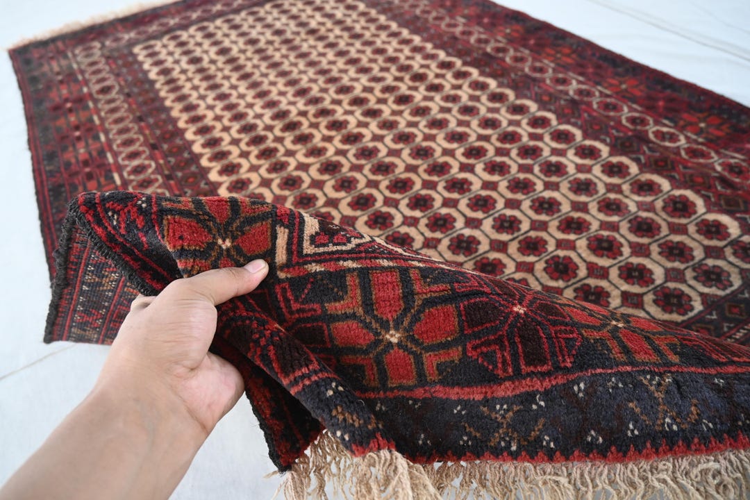 4x7 Afghan Vintage Rug- Handmade Wool Rug- Turkmen Tribal Rug- Zahir ...