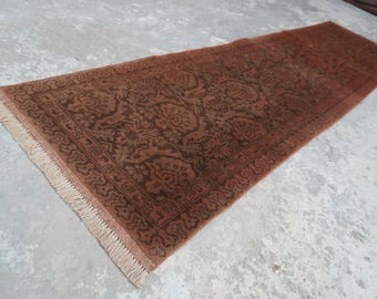 Vintage 10 ft Runner 2'7x9'3 ft Afghan Caucasian Rug- Terracotta Handmade Wool Rug- Soft Pile Fine Rug- Kitchen Runner- Stair Treads Runner