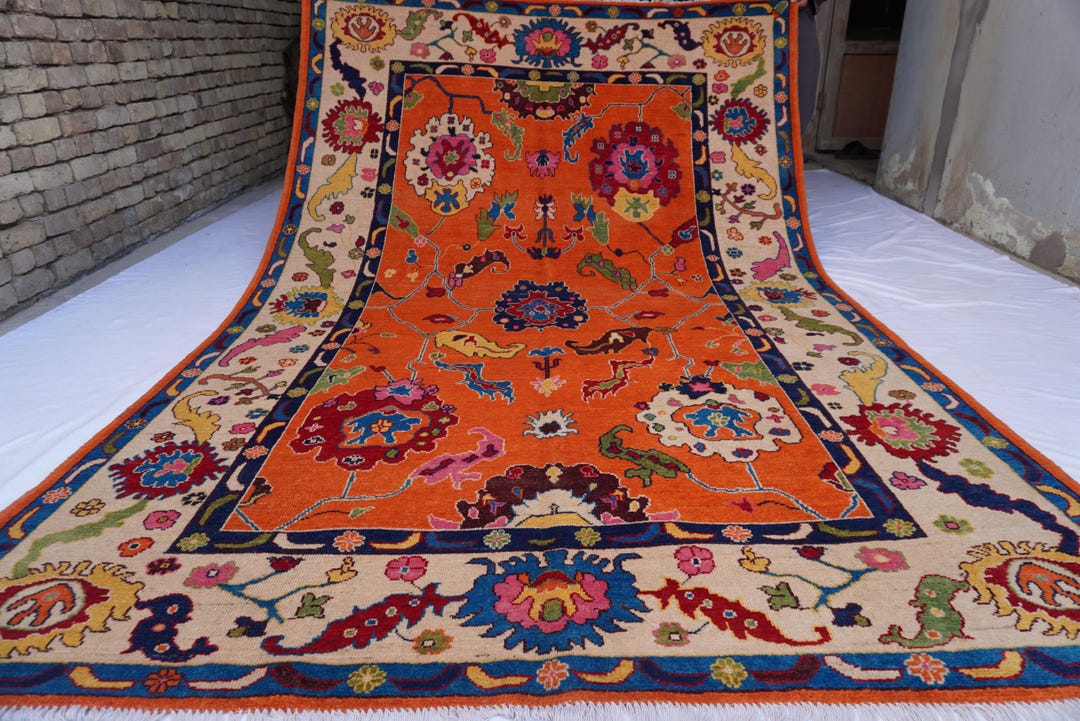 大型オレンジラグ 7x10 アフガニスタン製ハンドメイドウールラグ