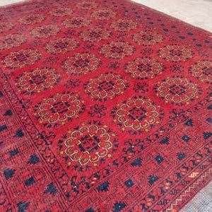Afghan Vintage Rug 7x9 Turkmen Sarique Rug- 1940s Antique Distressed Faded Rug- Hand Knotted Wool Area Rug- Low Pile Bedroom Rug- Office Rug