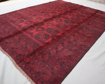 6'7x8'8 大型ヴィンテージ アフガン テッケ サラ ブハラ ラグ - ソフト