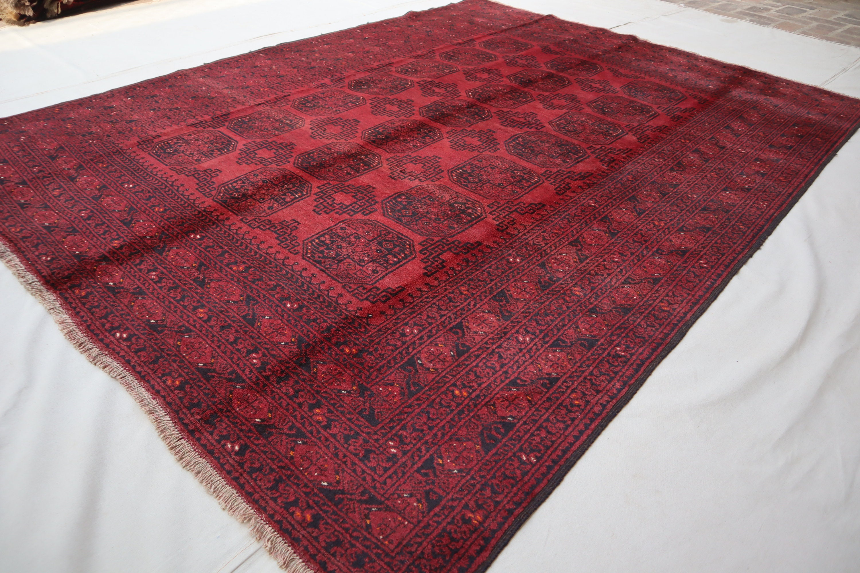 6'7x8'8 大型ヴィンテージ アフガン テッケ サラ ブハラ ラグ - ソフト