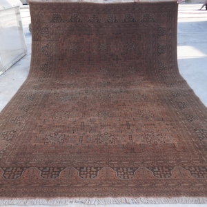 7x10 Antique Pattern Rug- Afghan Bukhara design Terracotta Rug Oriental Area Rug Soft Pile Wool Brownish Rug- Bedroom- Living Room 6'9x10'4"