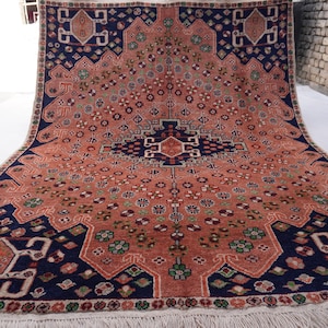 6x8 Vintage Rug- Afghan Caucasian design Rug- Orientale Terracotta Rug- Handmade Wool Rug- Turkmen Tribal Area Rug- Office Rug- Bedroom Rug