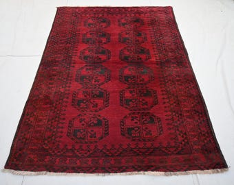 Jaren 1950 Antiek Tapijt 4x6 Turkmeense Tekke Ersari Rug- Afghaanse handgemaakte wollen tapijt- Tribal Area Rug- Turkmeense Tribal Rug- Office Rug- Woonkamer Rug