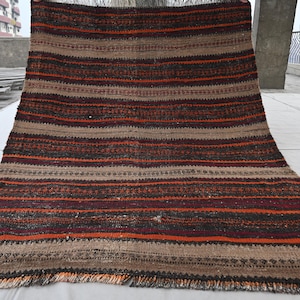 1940s Antique Rug 5x6 Flatweave Kilim Rug- Afghan Handmade Wool Rug- Striped Rug- Oriental Rug- Bedroom Rug- Laghari Kilim Rug- Office Rug