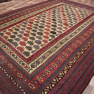 6&#39;5x8&#39;9 ft Vintage Mashwani Berjesta Kilim Rug- Oriental Afghan Handmade Wool Geometric Beige Antique Area Rug- Bedroom Rug- Living Room Rug