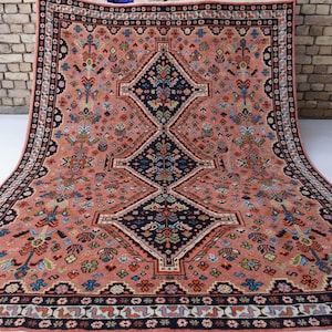8x6 Afghan Rare Rug- Turkmen Terracotta Caucasian Rug- Handmade Wool Area Rug Oriental Pictorial Rug- Tribal Vintage Pattern Rug Bedroom Rug