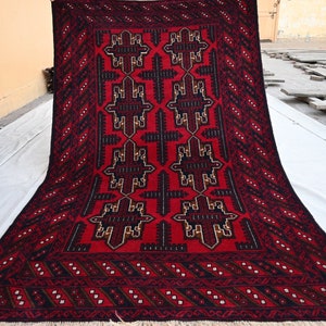 4x6 Afghan Antique Geometric Baluchi Rug- Turkman Handmade High Pile Wool Rug- Trible Area Rug- Bedroom Rug- Office Rug- Kitchen Rug 120x190