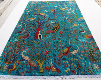 段通　かなり汚れてます。 花と鳥の刺繍 グレーのラグ il_340x270.6849433734_ile4.jpg
