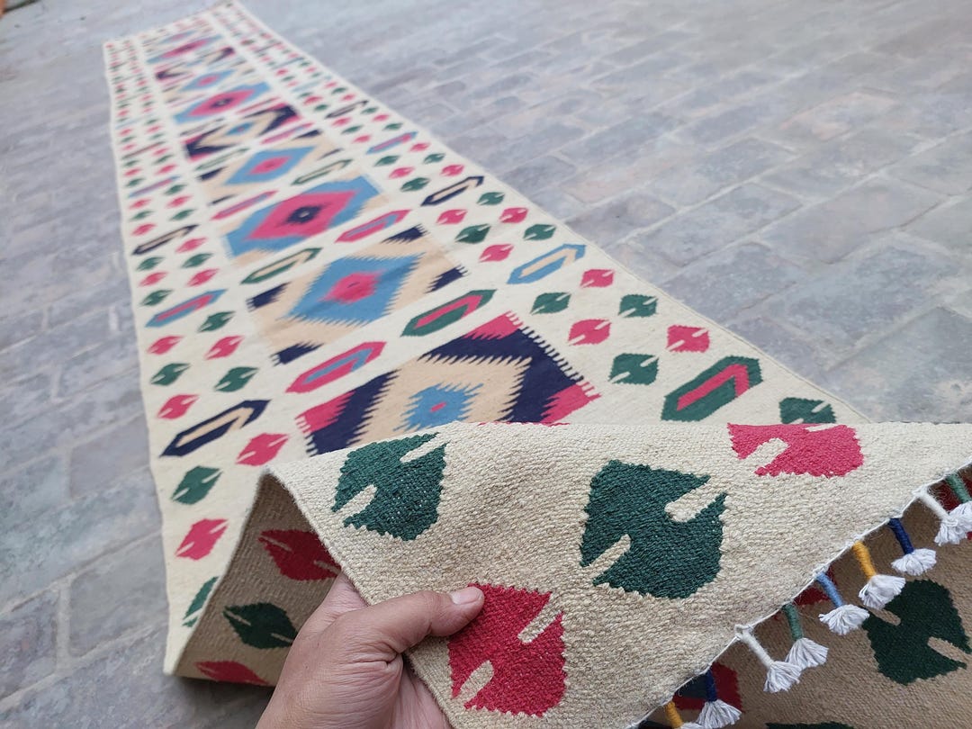 16 Ft Runner Rug- Afghan Handmade Wool Rug Flatweave Kilim Rug- Modern ...