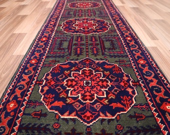 Tappeto da corridoio verde 2x5 1'8 x 5 piedi Tappeto geometrico con motivo a grano afgano - Tappeto morbido in lana fatto a mano - Tappeto tribale turkmeno - Tappeto da cucina orientale 50x150