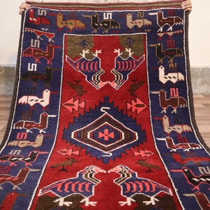 Collectors Piece 3x5 Antique Pictorial Rug- One of a Kind Rug- Afghan Handmade Wool Rug- Oriental Turkmen Tribal Vintage Art Kids room Rug