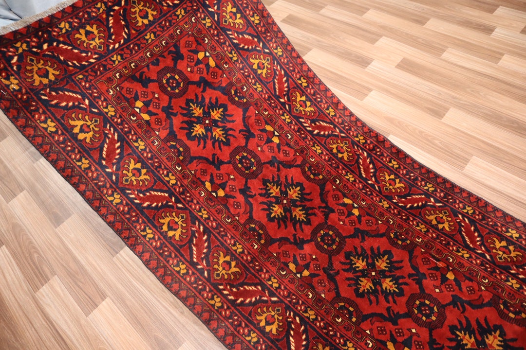 2'8x12'3 Ft Antique Runner Rug Afghan Floral Design Rug Turkmen Bukhara Rug Collectors Piece Rug