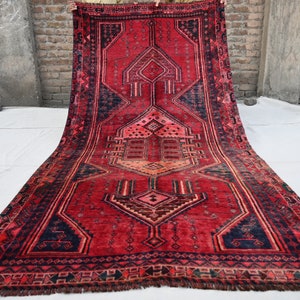 1940s Antique Rug- Afghan Caucasian Rug- 5x9 Handmade Wool Geometric Rug- Turkmen Soft Pile Red Rug- Oriental Area Rug- Living Room- Bedroom