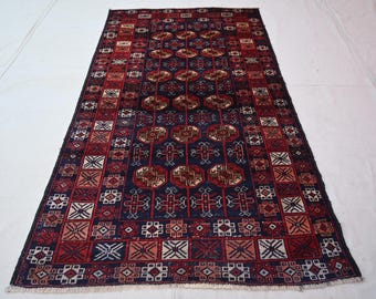 3x6 Afghan Antique Rug- Handmade Rug- Turkmen Tekke Mowri Rug- Living Room Rug- Bedroom Rug- Luxury Kitchen Tapis Boho- Farmhouse Art Rug