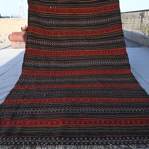 1920s Antique Rug 5x9 Flatweave Kilim Rug- Turkman Handmade Wool Rug- Afghan Black Red Rug- Trible Area Rug- Bedroom Rug Office Kitchen Rug
