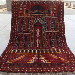 Afghan Antique Prayer Area Rug 3x4 ft Handmade Wool Rug- Tribal Rug- Muslim Mosque Rug- Turkmen Geometric Prayer Rug- Oriental Area Rug