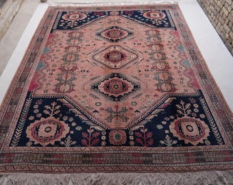 10&#39;10x8&#39;6 ft großer Vintage türkischer Heriz Design Teppich Soft Pile Afghan feiner handgefertigter Wolle Terrakotta Teppich - Geometrischer Kaukasischer Teppich