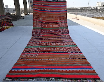 4x11 ブラウンアンティークキリムランナーラグ、アフガニスタンの本物