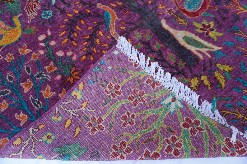 Rich Flower Rugs Purple Rug 5x5 Square Rug- Afghan Rug- Rich Colors Pictorial Rug- Hand ...