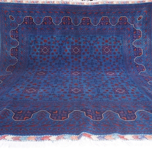 Royal Blue Square Rug 7x7 Afghan Rug- Turkmen Tribal design Bukhara Rug Handmade Wool Rug Oriental Rug- Bedroom Rug- 200x200 Square Area Rug