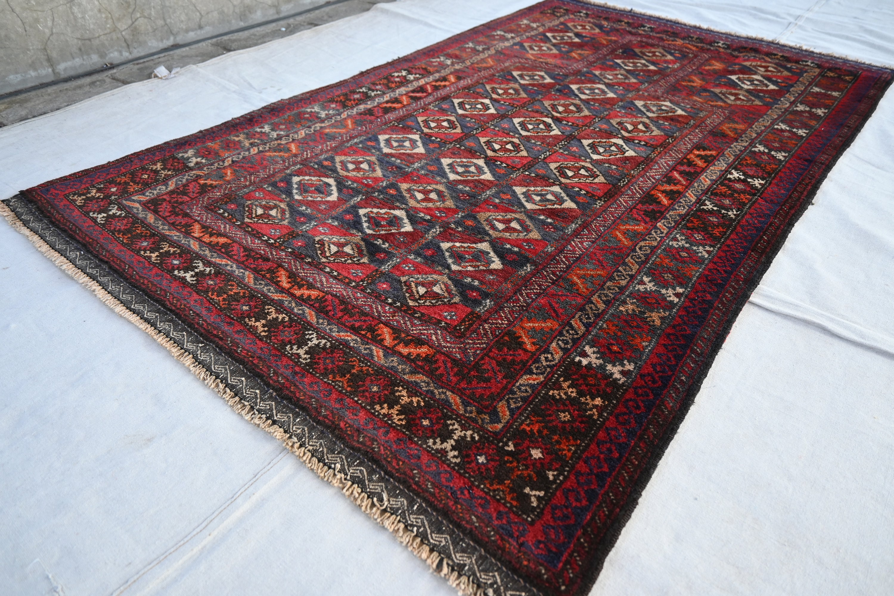 1940年代アンティーク祈祷用ラグ 3x5 アフガニスタン製ハンドメイド