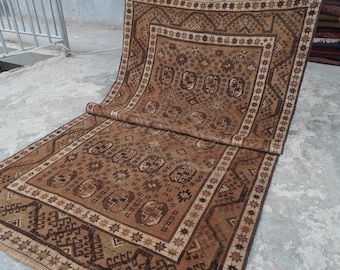 1920s Antique 4x8 ft Afghan Handmade Wool Rug- Turkmen Tribal Mowri Rug- Geometric Baluchi Rug- Oriental Rug Bedroom- Kitchen Rug 3'10x7'10"