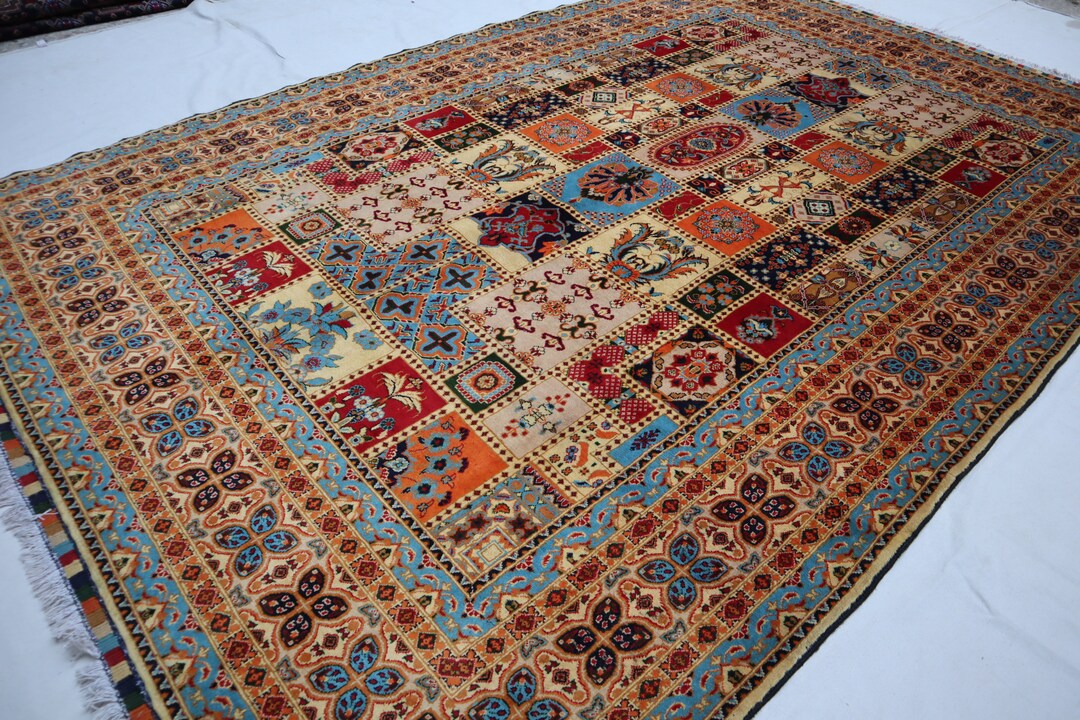 6'7x10'1 Ft Kashmeri Design Area Rug Afghan Hand Knotted Wool Fine Rug