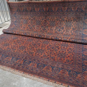 1980s Antique Large Terracotta Rug- 8x10 Turkmen Handmade Wool Rug- Tekke Bukhara Rug- Oriental Rug- Bedroom Rug- Living Room Rug 250x290 cm