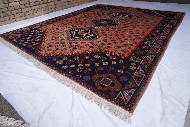 8x10 Turkish Medallion Heriz Rug- Large Terracotta rug- Turkmen Handmade Wool Rug- Afghan Caucasian Soft Pile rug- Bedroom Rug- Tribal Rug image 6