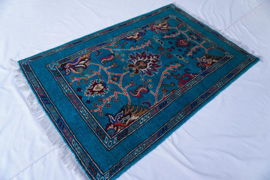 Turquoise Rug 3x4 Bijdar Design Sultani Rug- Afghan Wool Rug- Handmade ...