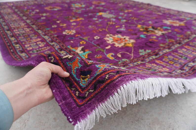 Rich Flower Rugs 8'2x9'4 Ft Rich Purple Rug 8x10 Afghan Bijdar Rug- Handmade Rug- Floral ...