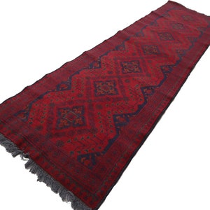 10 ft Runner Rug- Turkmen Bukhara Rug S: 2&#39;8x9&#39;5 ft Afghan Runner rug- Vintage Handmade Wool Khal Muhammadi Rug- Oriental Rug Hallway Runner