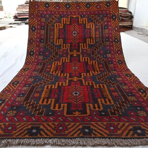 Handmade Antique Rug- 4x6 Afghan Geometric Baluchi Rug- Turkmen Trible Wool Rug- Oriental High Pile Rug- Bedroom Rug- Kitchen Rug 110x190 cm