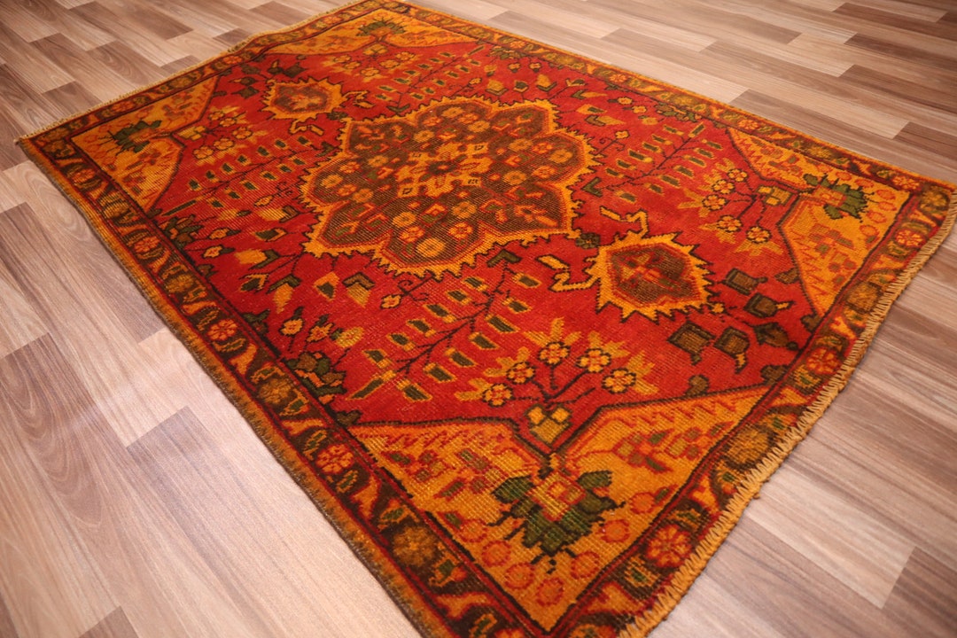 1920s Antique Afghan Caucasian Design Rug 3'2x4'6 Handmade Geometric