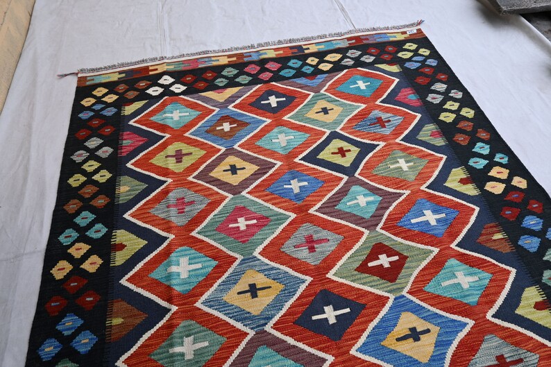 6x8 Rug- Afghan Rug, Colorful Rug- Flatweave Kilim Rug- Tribal Area Rug ...
