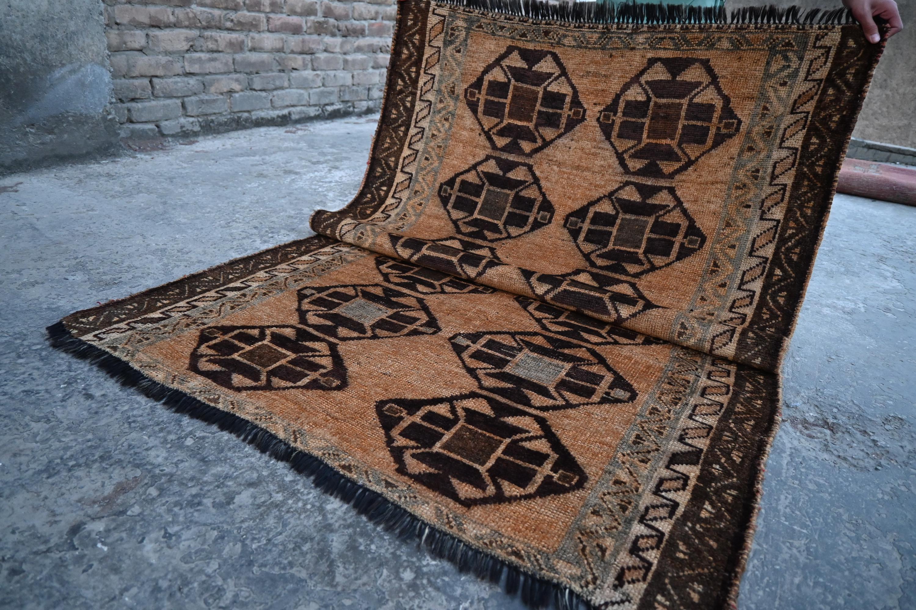1920s Antique Rug 6'6x3'6 Ft Terracotta Caucasian Rug- Afghan