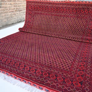 7x10 Large Afghan Rug- Vintage Rug- Handmade Wool Rug 200x310 cm Turkmen Tribal Bukhara Rug- Oriental Rug- Living Room Rug- Dining Table Rug