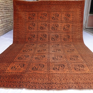 1920s Antique Rug- Terracotta Rug 6&#39;7x9&#39;3 ft Afghan Handmade Wool Rug- Turkmen Tekke Ersari Rug- Low Pile Distressed Faded Rug- Oriental Rug