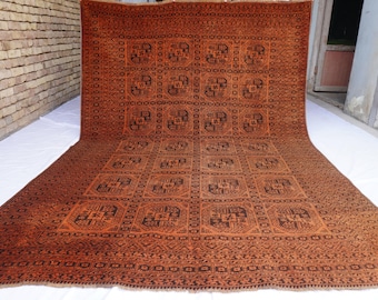 1920er Antiker Teppich- Terrakotta Teppich 2'7x2,3m Afghan Handgefertigter Wollteppich- Turkmen Tekke Ersari Teppich- Kurzflor Teppich- Orientteppich
