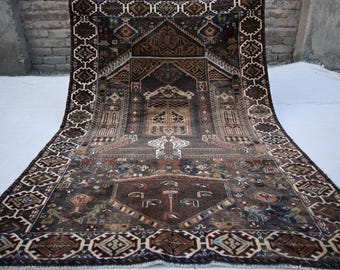 1920s Vintage Baluchi Rug- 4x6 Turkmen Handmade Wool rug- Oriental Afghan Area Rug- Pictorial Antique Rug- Bedroom Rug- Office- Kitchen Rug