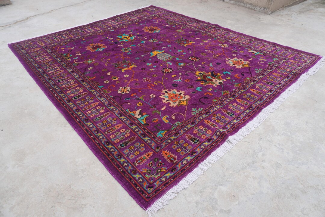 Rich Flower Rugs 8'2x9'4 Ft Rich Purple Rug 8x10 Afghan Bijdar Rug- Handmade Rug- Floral ...