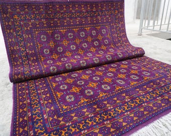 5'6x8 ft Purple Bukhara Rug 6x8 Turkmen Mowri Rug- Handmade Wool Rug- Tribal Area Rug- Bedroom Rug- Office Rug 170x240 Area Rug Oriental Rug