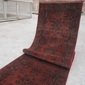 1960s Antique Brownish Terracotta Rug 2'3x10'1 ft Afghan Handmade Soft Pile Wool Turkmen Tribal Bukhara Rug- Hallway runner- Kitchen Runner