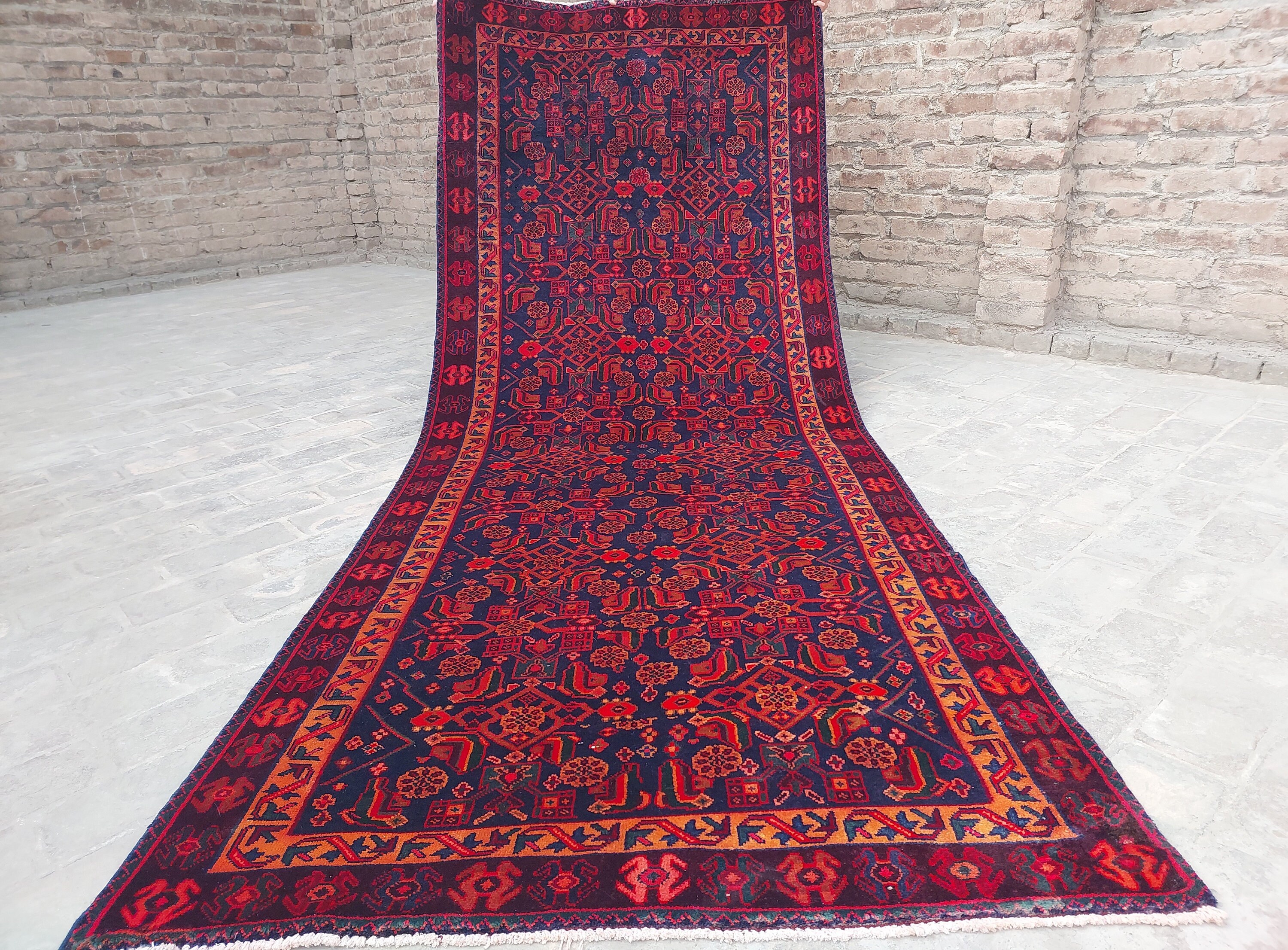 1920s Antique Caucasian Floral Runner Rug- 4x10 Ft Afghan Handmade