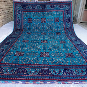 7x10 Turquoise Rug- Handmade Wool Rug- Large Afghan Rugs- Famous Bukhara Rug Turkmen Tribal Area Rug- Bedroom- Dining Table Rug Oriental Rug