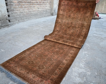 1920s Antique 2'9x9'7 ft Runner Rug- Turkmen Trible Waziri Rug- Terracotta Old Rug- Handmade Wool Rug Oriental Faded Rug- Hallway Runner Rug